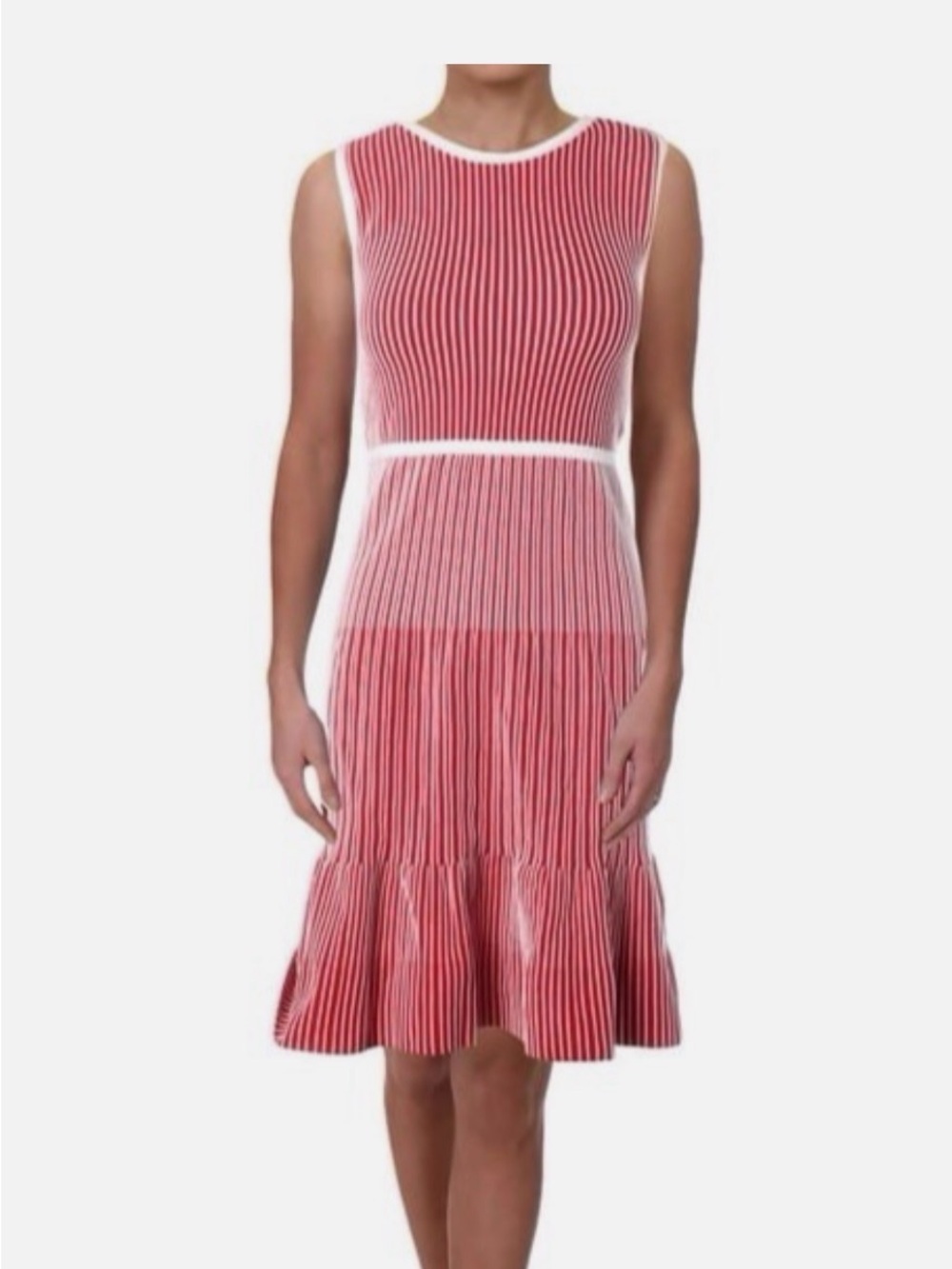 Ralph Lauren Sleeveless Red & White Striped Fit-and-Flare Rib Knit Dress